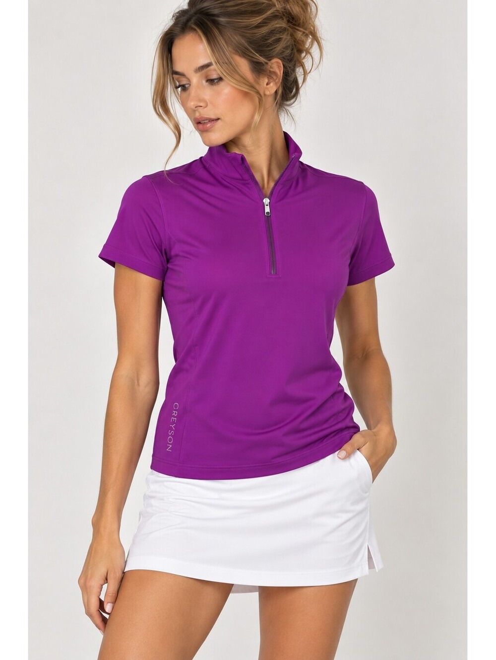 Greyson Women's Quarter Zip Performance Golf Polo Purple Short Sleeve Top M